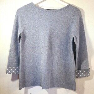 Cynthia Rowley grey soft boat neck sweater with polka dot cuffed sleeves Size S